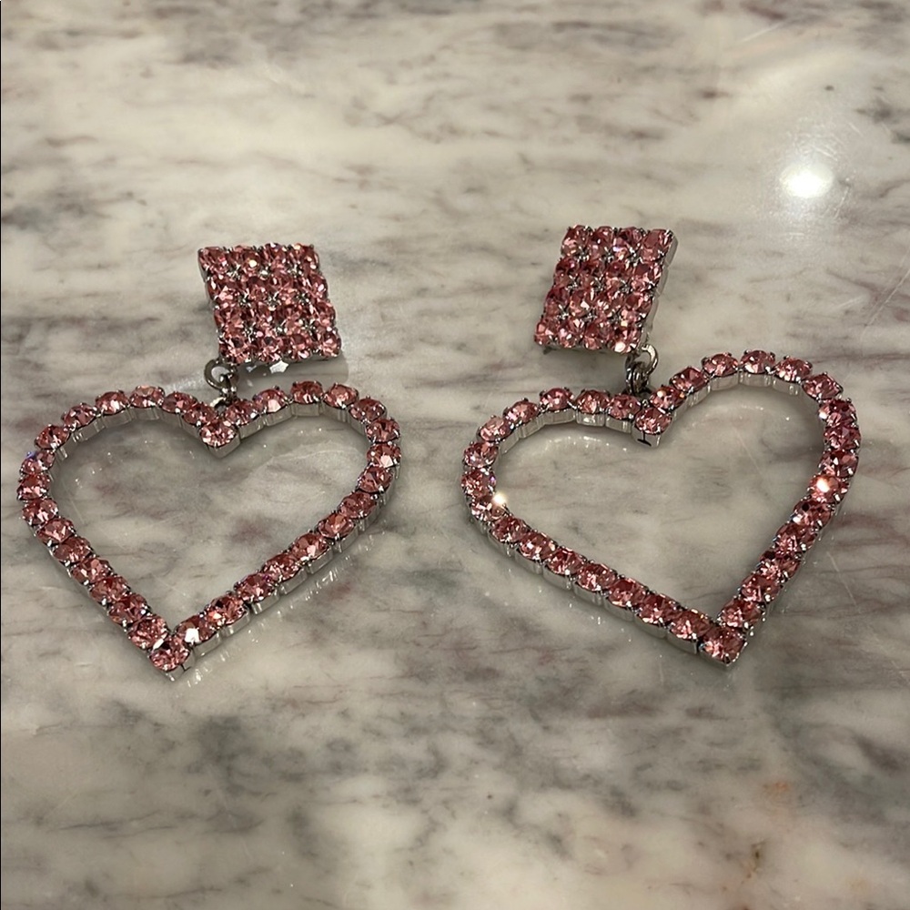 Alessandra Rich crystal Pink Heart Earrings- rare!